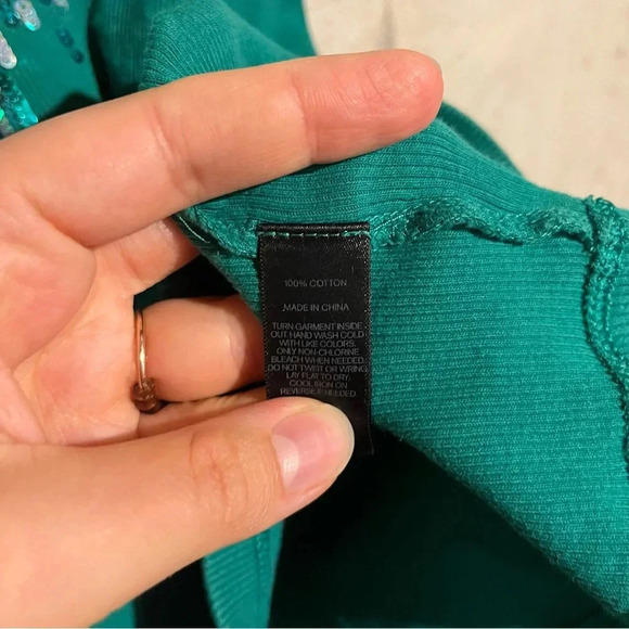 Express Tank Top Shirt Size Large Sequin Front Sexy Bright Bold Green 80s Y2K - Picture 4 of 7